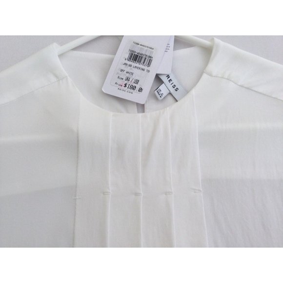 Reiss White Summer Top Pleated Blouse $180 Size 0 Jax-SS Layering Short Sleeve - Picture 4 of 11